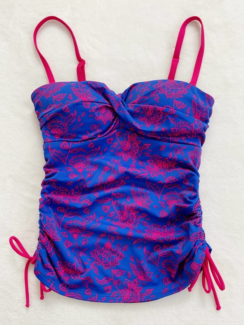Boden Amalfi Bandeau Tankini Top UK 10 US 6 Blue Pink Floral Swim Top